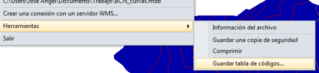 Digi3D.NET mostrando el menú de opciones Guardar Tabla de códigos