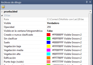 Propiedades archivo LIDAR en el panel Archivos de Dibujo