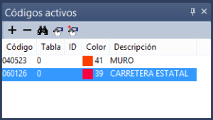 Panel de códigos activos mostrando dos códigos simultáneamente: Muro y carretera estatal