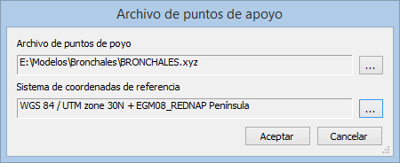 El nuevo cuadro de diálogo de selección de archivo de puntos de apoyo solicita al usuario el sistema de coordenadas de referencia de los puntos de apoyo. 