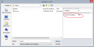 Cuadro de diálogo Guardar Como mostrando el parámetro Ancho del dibujo en SVG