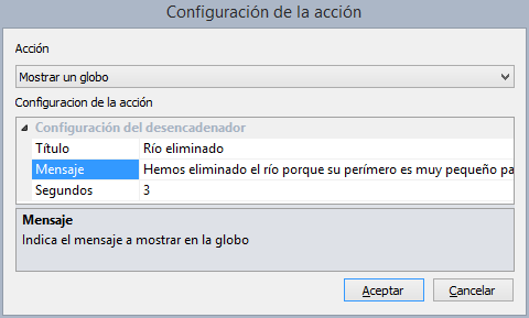 Cuadro de diálogo Configuración de la acción