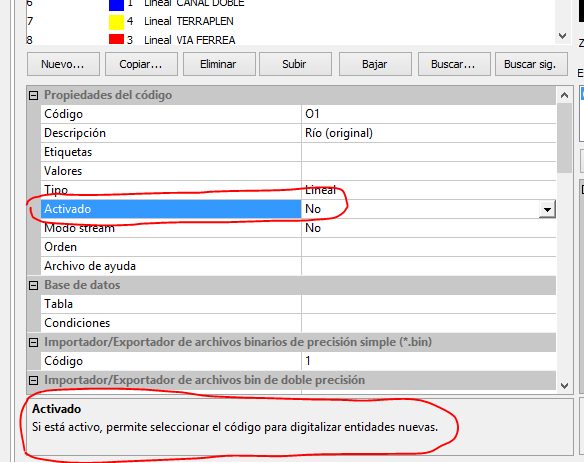 Propiedad activado en un código en la tabla de códigos
