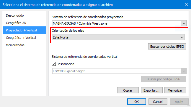 ejes en src proyectados