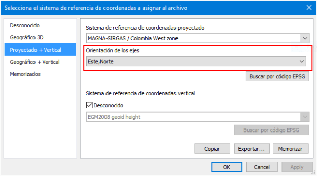 ejes en src proyectados