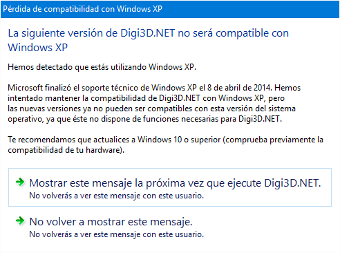 Pérdida de compatibilidad con Windows XP