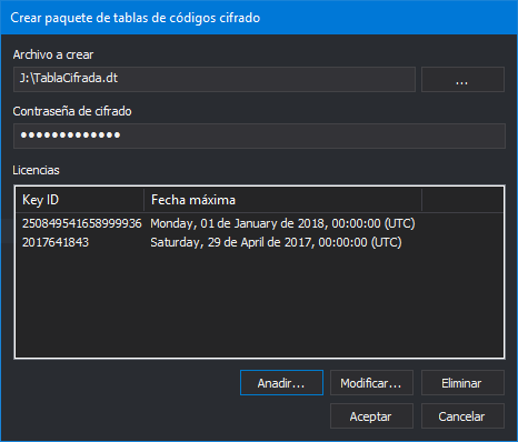 CrearPaqueteDeTablasDeCódigosCifrado